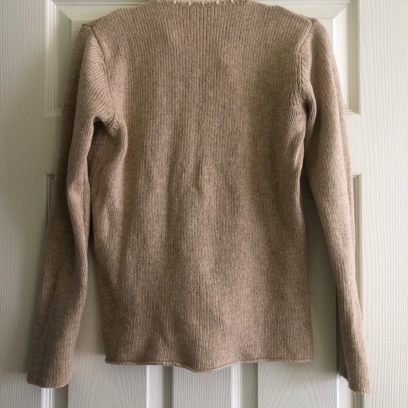 Talbots Embroidery Lambswool Angora Cashmere Tan Sweater Knit Cardigan Medium - Picture 2 of 2